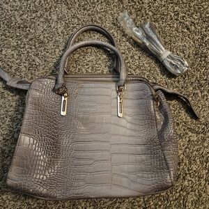 Elegant Gray Crocodile-Embossed Handbag